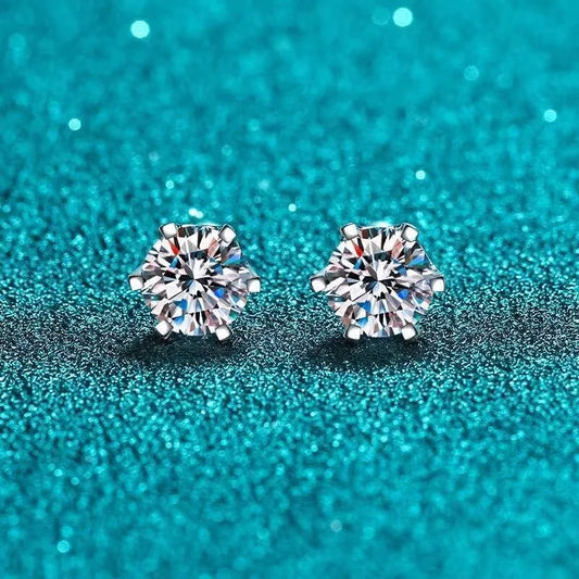 TY 0.3-2CT Moissanite Earrings 925 Sterling Silver Round Cut Stud Earrings Piercing Earrings for Men and Women Fine Jewelry