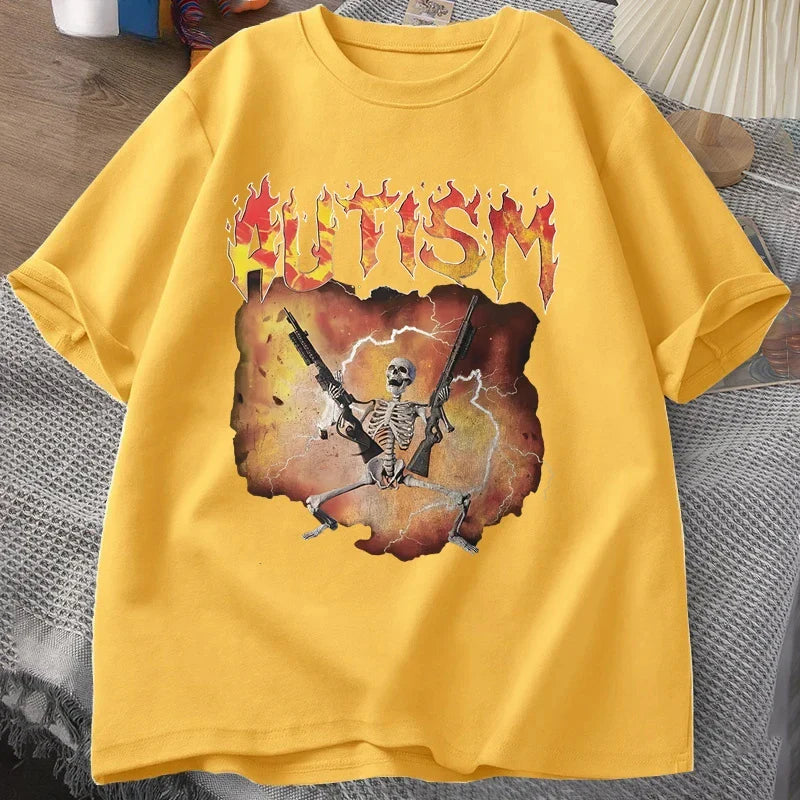 Autistic Funny Skeleton T-Shirt Women Autism Meme Graphic T Shirts Harajuku Fashion Vintage T Shirt Unisex Streetwear