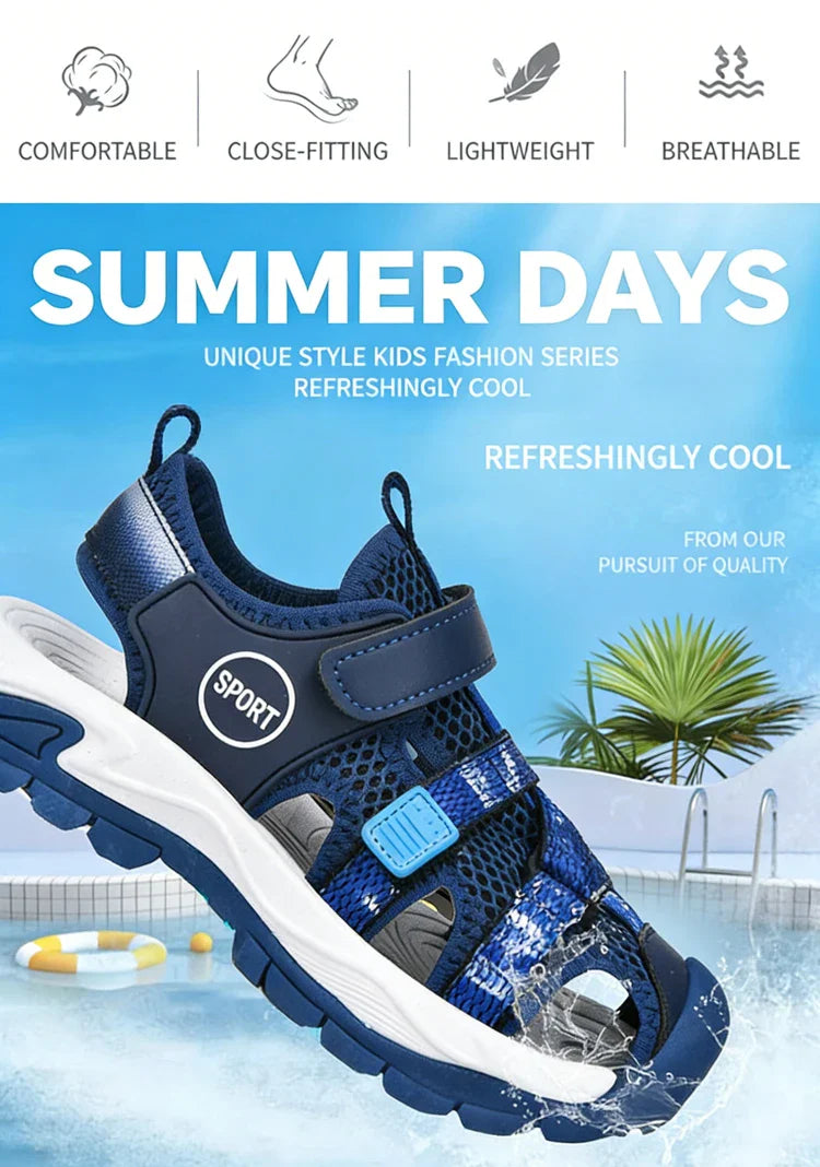 Summer Boys Closed-Toe Sandals Non-Slip Soft Sole Water Shoes for Beach Walking Outdoor Play Comfortable Kids Casual Sandals