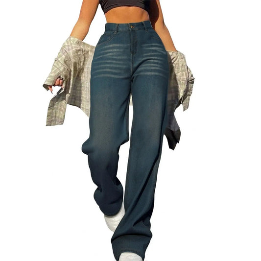 Straight Denim Pants for Women Soft Comfy High-Waisted Loose Straight Jeans