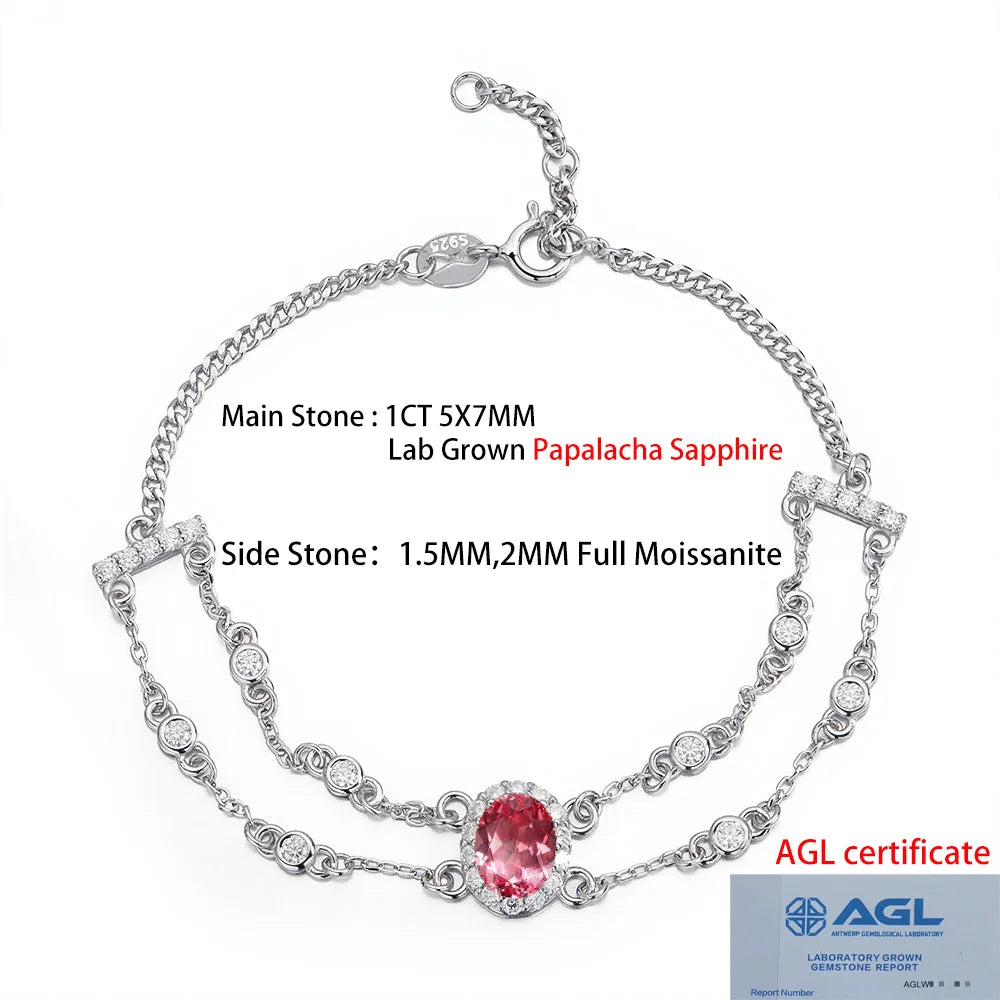 1CT Oval Ruby Papalacha Sapphire Bracelet S925 Silver intay Moissanite Emerald Gemstone Exquisite Bangle Fine Jewelry