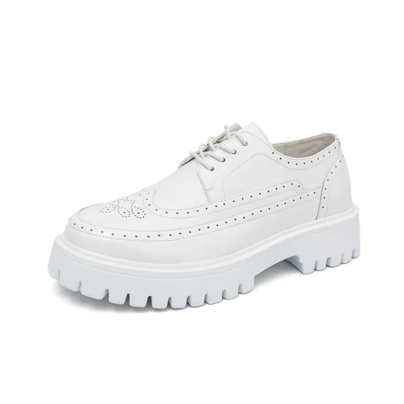2025 White Derby Shoes for Men Platform Shiny Dress Shoes Men Big Size 46 Lace-up Brogue Shoes Man Leather Shoes zapatos hombre