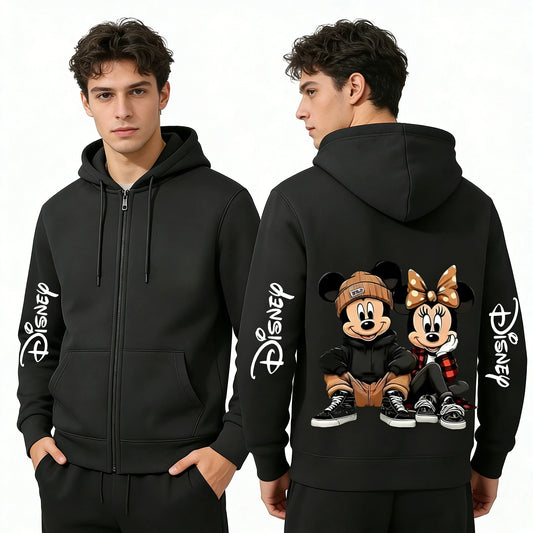 Unisex 2026 Spring Autumn Y2K Mickey Minnie Graphic Print Zip Up Hoodie Cotton Casual Streetwear Jacket Women Men Tops