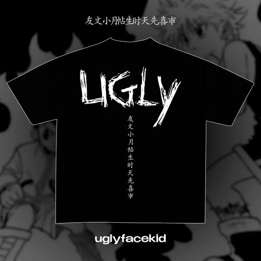 Y2K Uglyfacekid T Shirt Hanzi Printed Pattern Streetwear Men Women Harajuku Vintage Trend Unisex Oversized Cotton Short Sleeve