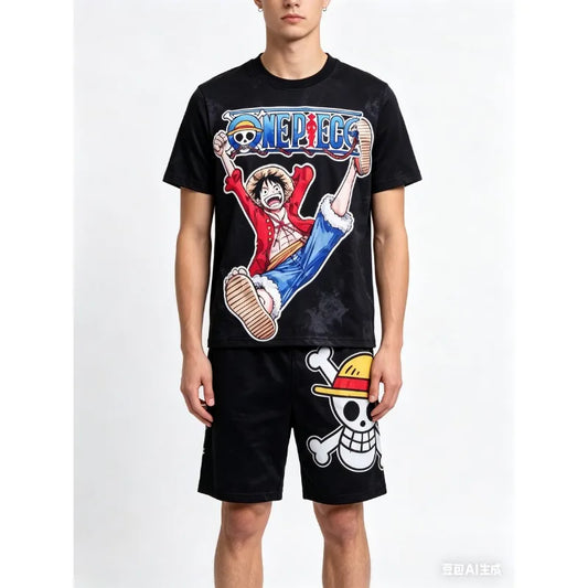 Straw Hat Luffy Pajama One Piece Anime Adult Kids T-Shirt & Shorts Athleisure Set Summer Quick-dry Soft Lightweight Comfy