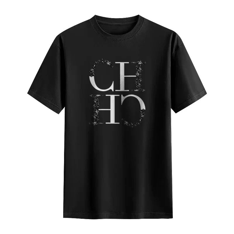 Letter Printed Fashionable Black T-shirt Trendy Streetwear Fashionable Men's and Women's Casual Loose Short Sleeved Top