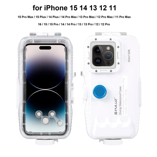 40m/130ft Waterproof Diving Case for iPhone 16 15 14 13 12 11 Pro Max Plus Photo Video Taking Underwater Housing Cover