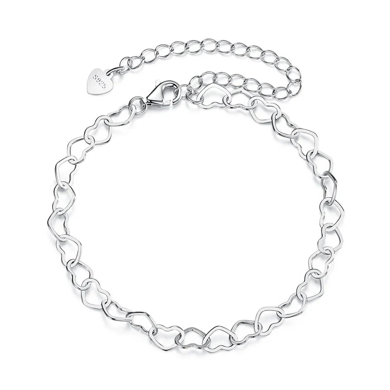 925 Sterling Silver Hollow Heart Bracelet Adjustable Dainty Wrist Chain Lightweight Fine Jewelry Sweet Gift for Girls