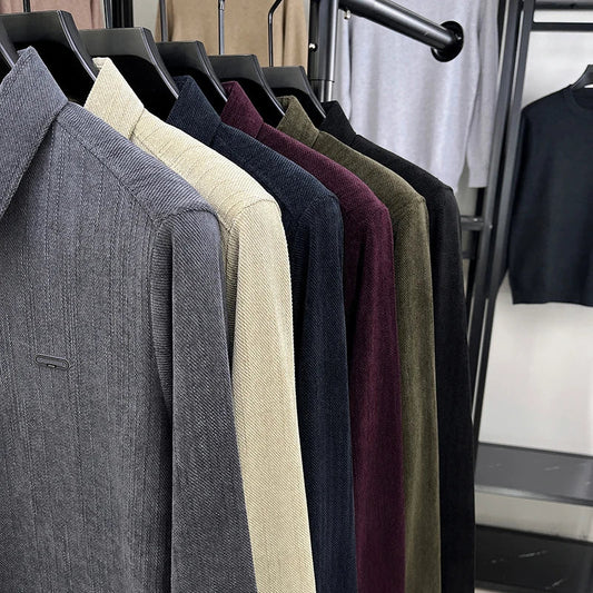 Original Brand Men's Polo Shirt Lapel Long Sleeve T-Shirt Autumn Winter New Solid Color Print Vintage Business Office Men'swear