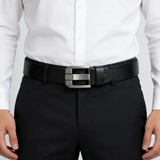New Classic Luxury Vintage Men's Leather Belt - Black PU Material with Square Alloy Buckle - Perfect for Casual or Business Wear