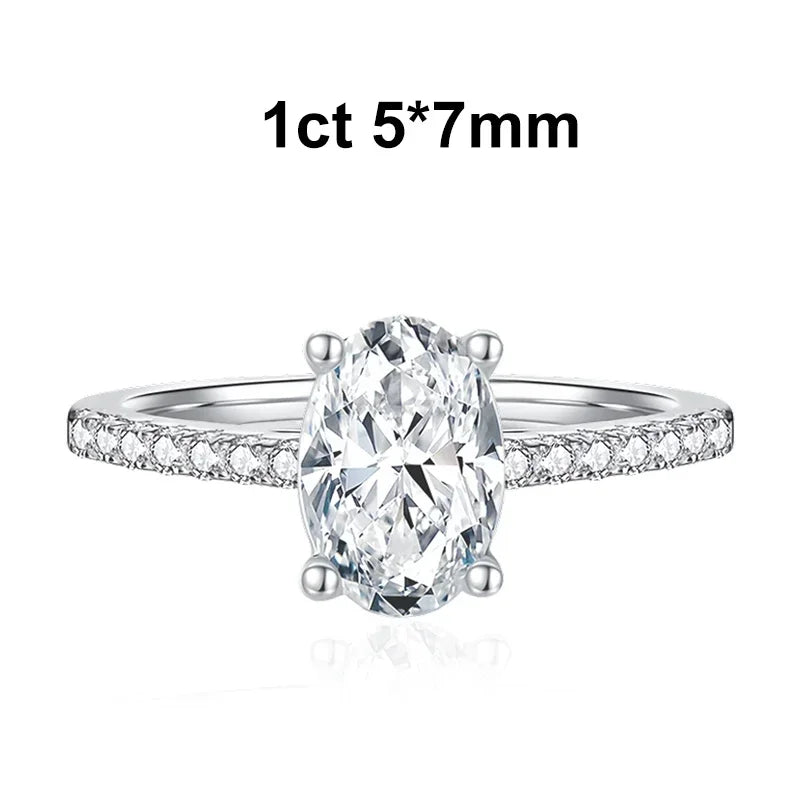 1ct 2ct Oval Cut Moissanite Ring for Women 925 Sterling Silver with Gold Plated Lab Diamond Rings Bands Fine Jewelry Gift
