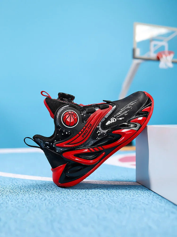 A pair of children's four-season leather high-top basketball shoes, wear-resistant basketball shoes, sizes 31-40,YZ-L833