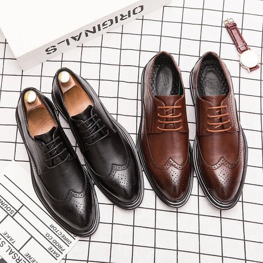 Formal Leather Shoes Men Party Social Office Shoes For Men Classic Brogue Business Wedding Shoes Men's Dress Shoes Black