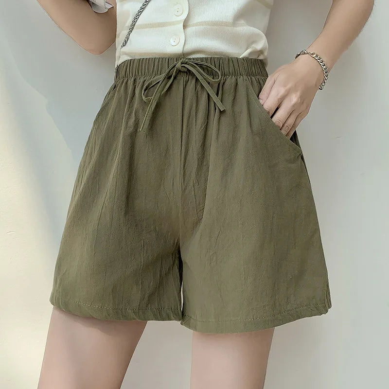 Casual Linen Shorts Women Gym Workout Shorts Cotton Shorts Summer Big Size Loose Home Beach Hot Lace Up Shorts