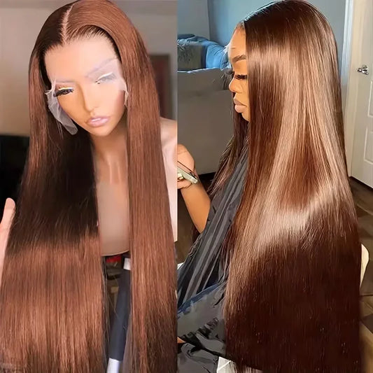 30 Inch 13x4 Transparent Lace Frontal Wig Brazilian Chocolate Brown Straight 13x6 Lace Front Human Hair Wig Preplucked For Women