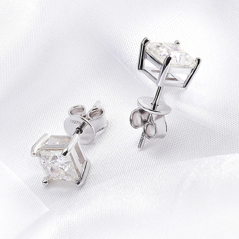 Princess Cut 0.4-5CT Moissanite Stud Earrings for Women Men VVS Simulated Diamond Ear Studs 925 Sterling Silver Jewelry