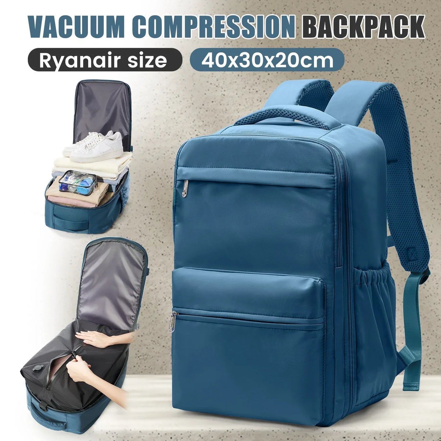 Travel Backpack Vacuum Compression Backpack with Pump, Wizzair Cabin Bag 15.6" Laptop Travel Bag,Storage Bag