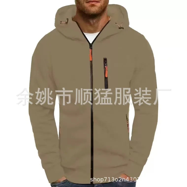 CasualHooded Jacket Fleece-Lined Autumn Crossbody Sweatshirt Fashionable Long Sleeve Zipper-Up Running Jacket For Leisure