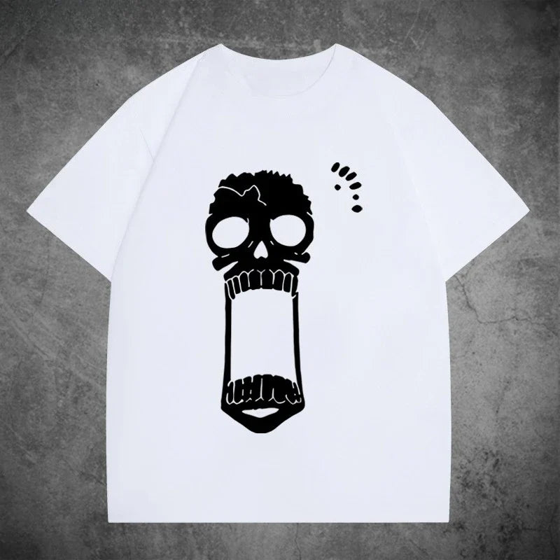 Animation Derivatives Straw Hat Crew BROOK Printed Short Sleeve T-shirt Men's Women's Fashion Loose Cotton Casual Top