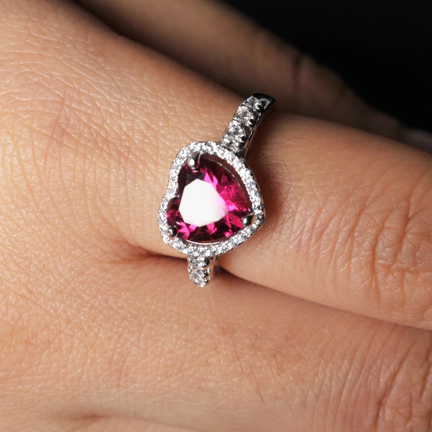 Heart Love 2.5ct Created Red Ruby 925 Sterling Silver Ring for Women Gemstone Daily Jewelry valentines day gift