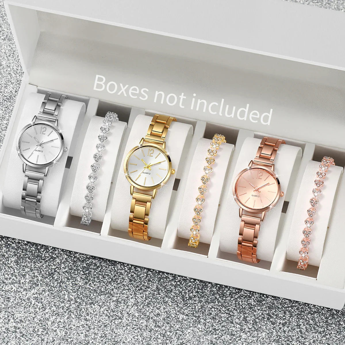 6PCS/Set Women's Watch Fashion Steel Band Quartz Watches Diamond Bracelets Set(Without Box)