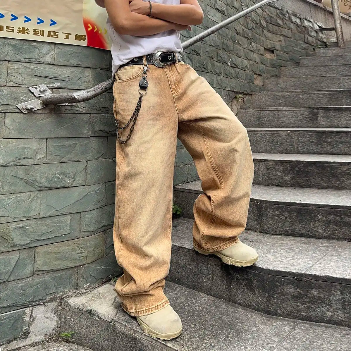 Vintage Men y2k Stretchy Baggy Denim Jeans For Men Fashion Casual pants Streetwear Denim Hip Hop Wide-Leg Straight Trousers