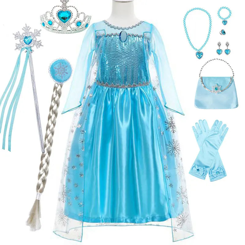 Snow Queen Princess Dress for Toddler Girl Elsa Festival Carnival Fancy Kid Birthday Party Clothing Lovely Halloween Cosplay