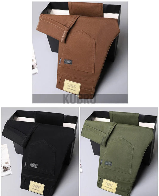 Fashion Loose Straight Business Casual Stretch Denim Pants Male Brand Trousers 3 Colors Plus Size Mens Clothing Slim Jeans 28-44