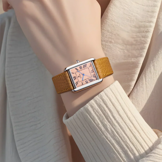 Waterproof Couple Watches Casual Fashion Quartz Stainless Steel Leather Strap Square Dial Men's And Women's Lover Watch