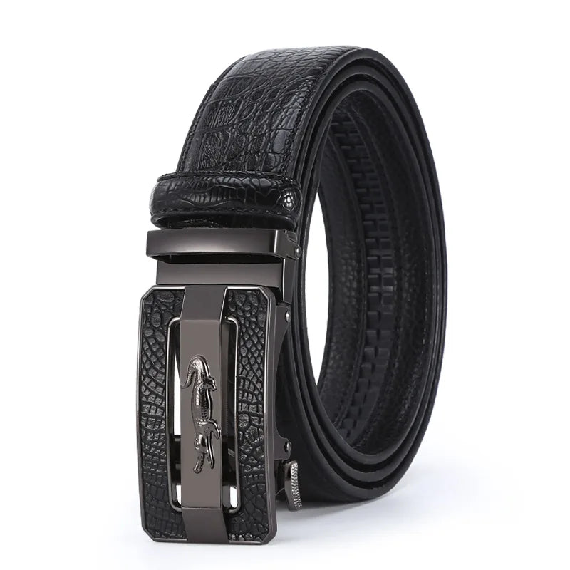 Men's Belt Fashion Crocodile Pattern Belt Alloy Automatic Buckle Strap Casual Business Style Jeans Belt
