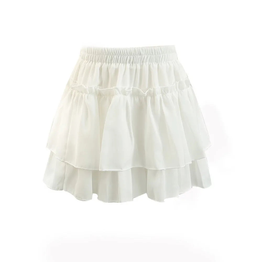 Chic Sweet Style Pleated A-Line Skirt Elegant Versatile Tiered Skirt Basic Cut High Waist Elastic Waist Skirt Summer