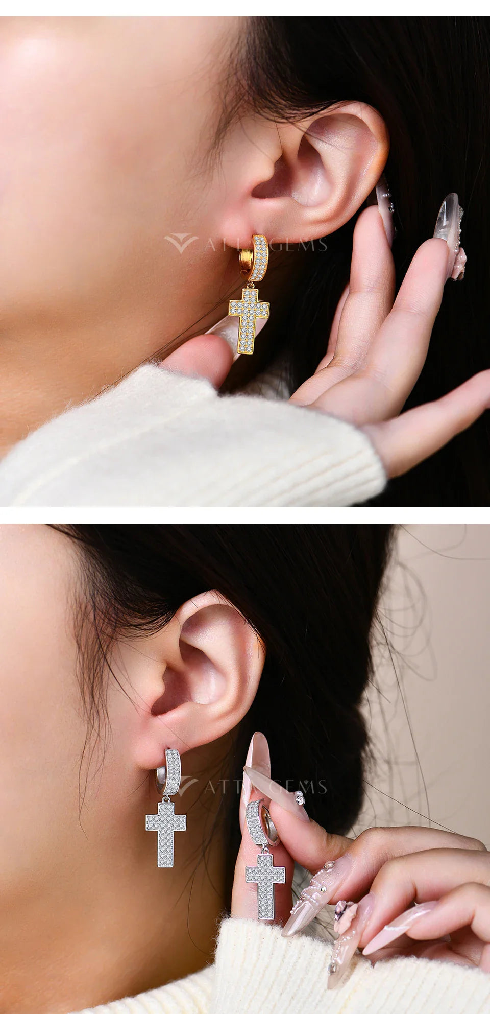 Classic Moissanite Earrings for Women Cross Drop Earrings 925 Sterling Silver Wedding Party 18K Gold Plated Jewelry New