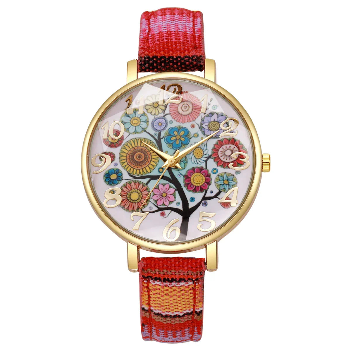 1/2/3/5PCS Fashion Women Watches Vintage Flowers Printed PU Strap Quartz Watch for Women Clock Gift Reloj Mujer(Without Box)