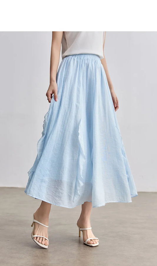 Women Summer Skirts 2026 High Waist Sweet Pleated A Line Ankle-Length Skirt Ladies Elegant Casual Clothes W52QA2169