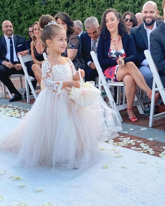 Children's First Communion Ball Gown Wedding Party Bridesmaid Dress Kids 3-9 Years Lace Tulle Flower Girl Dress Up Buttons Bows