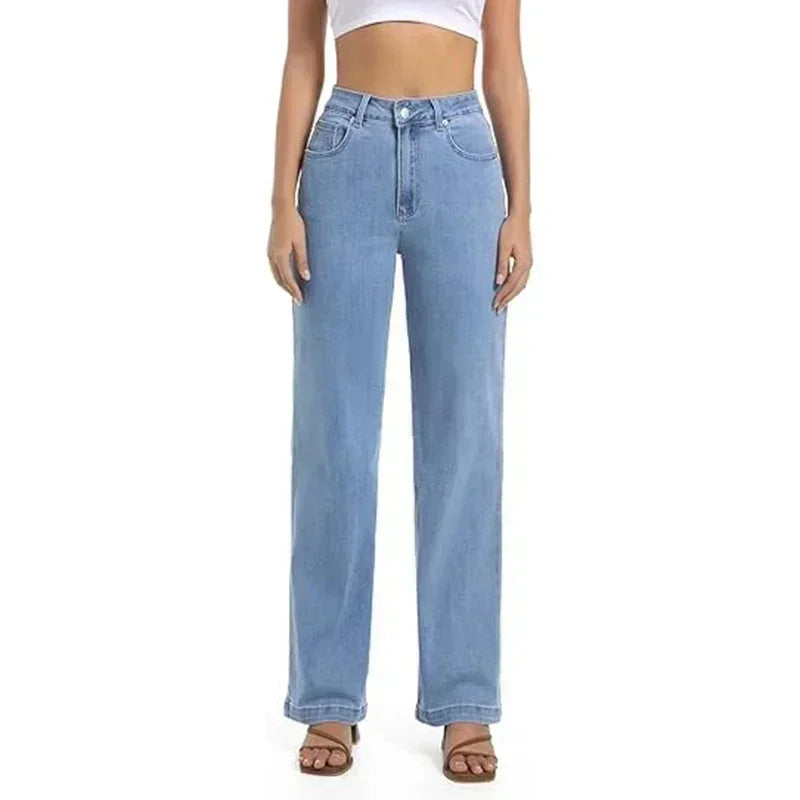 Jeans Feminino Fashion Ins Confortável Cintura Alta Jeans Branco Meninas Fino Elástico Calça Jeans Feminina Reta