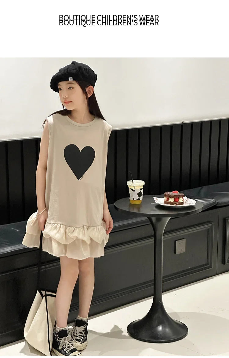 Girl's sleeveless dress new vest dress fluffy little girl princess dress children's summer big child
