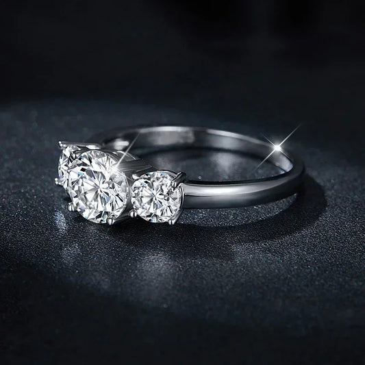 4CT Moissanite Engagement Ring for Women 3-stone S925 Sterling Silver with Gold Plated Wedding Band Promise Diamond Rings