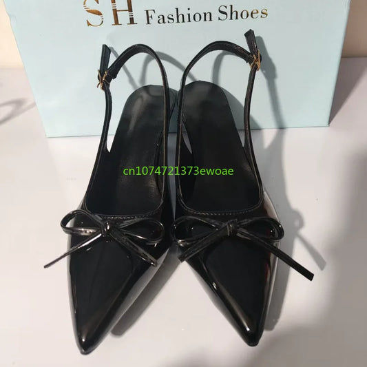 Bow Pointed Toe High Heels Sandals Women Brand Designer Shoes Fashion Slides Sexy Slingback Shoes Elegant Mules Sandals Female