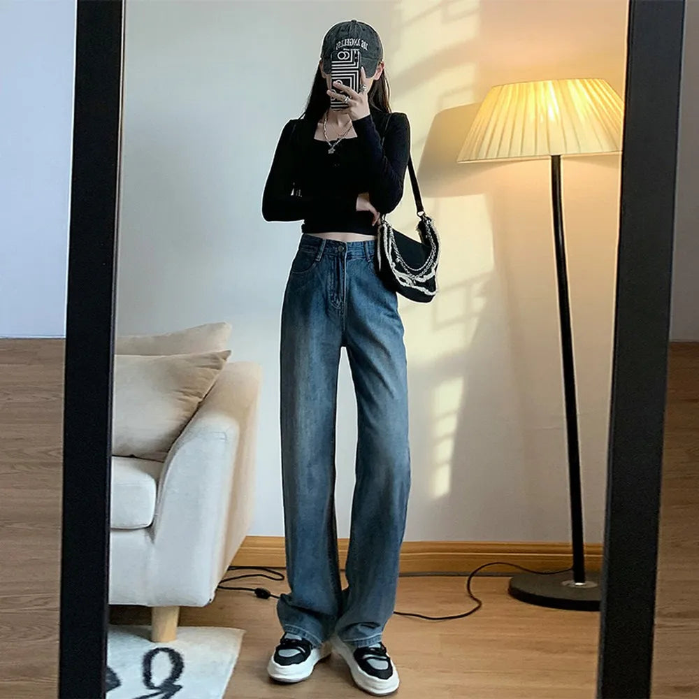 Wide-legged Pants Simple Style Solid High-Waist Design