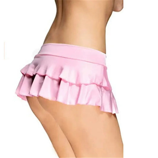 Women's Mini Skirt Low Waist Solid Color Skirt Ruffle Hem Skirt Role Play Schoolgirl Costume
