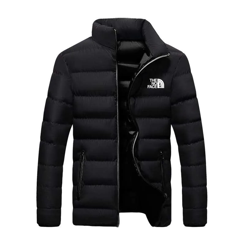 Men's warm Parker jacket casual solid color round neck windproof