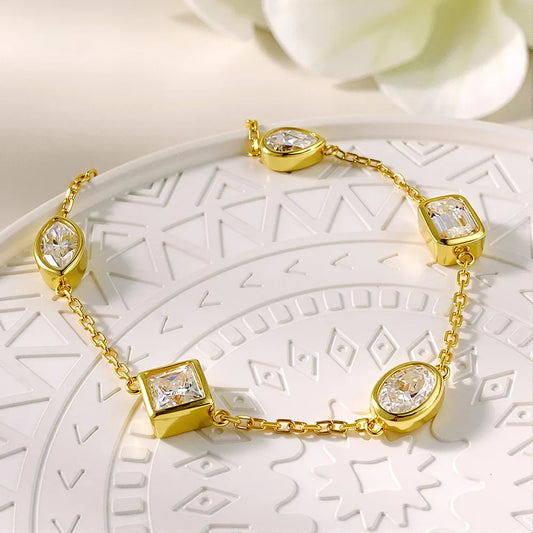 0.5CT Oval/Pear Cut Full Moissanite Bracelets 15+5cm S925 Silver Plated 18K Gold Wrist Chain for Women Fine Jewelry Gift
