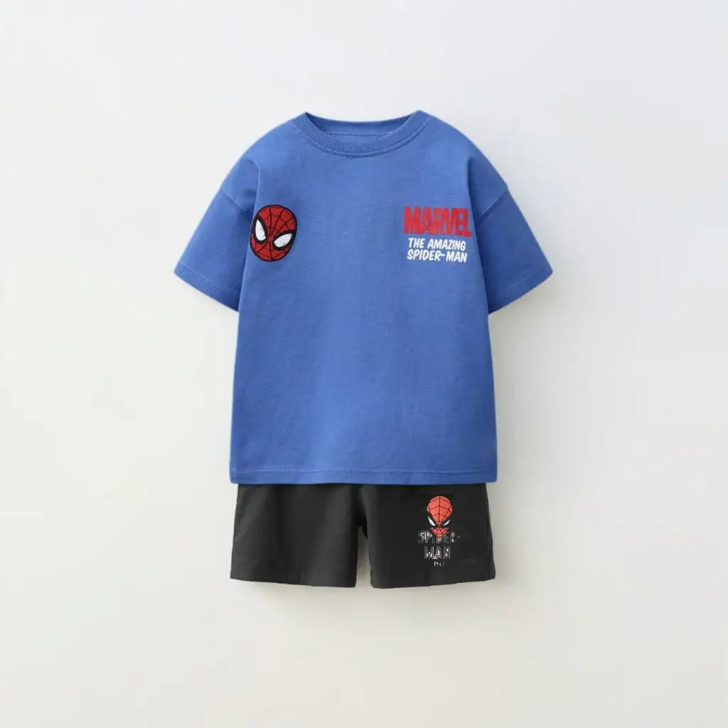 Children's Clothing Sports T-shirt Loose Shorts Short Sleeves Casual Spider Man Print Set Children's Cartoon T-shirt Shorts