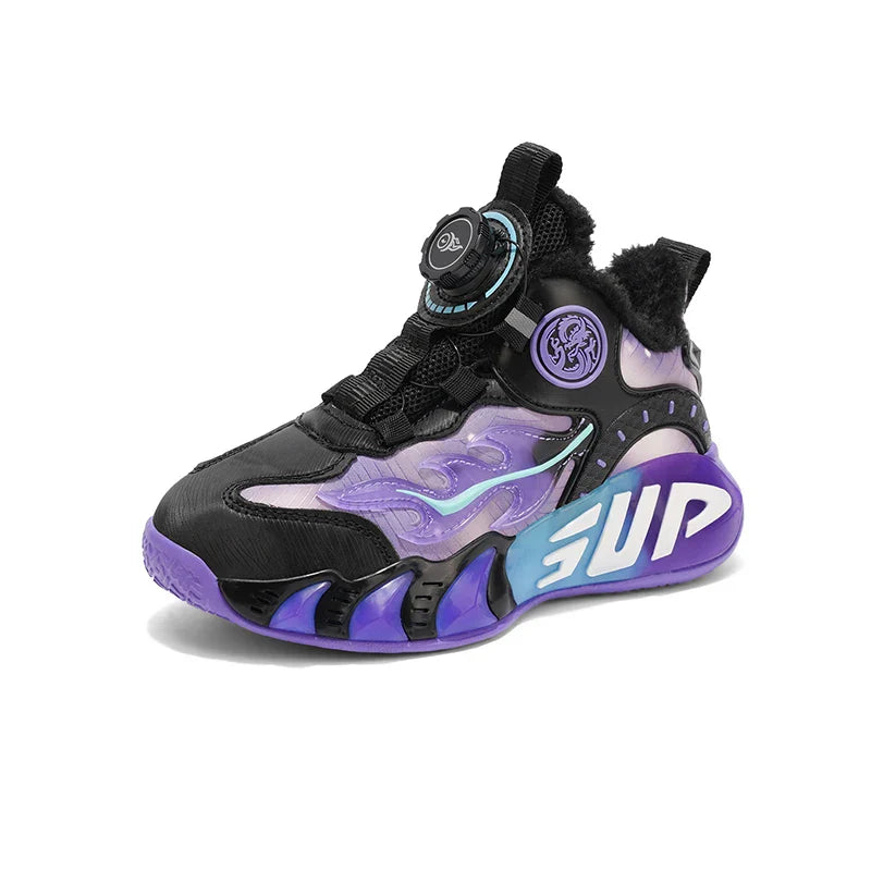 New autumn/winter 2025 children's basketball shoes with waterproof leather surface and training sports shoes for boys and girls