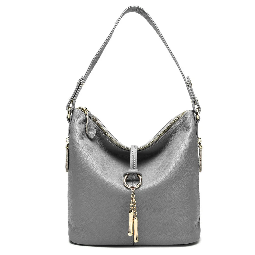 Elegant Women Red Leather Handbag 100% Genuine Leather Lady Hobo Bag Charming Ring Medium Shoulder Bag Bright Yellow Bags