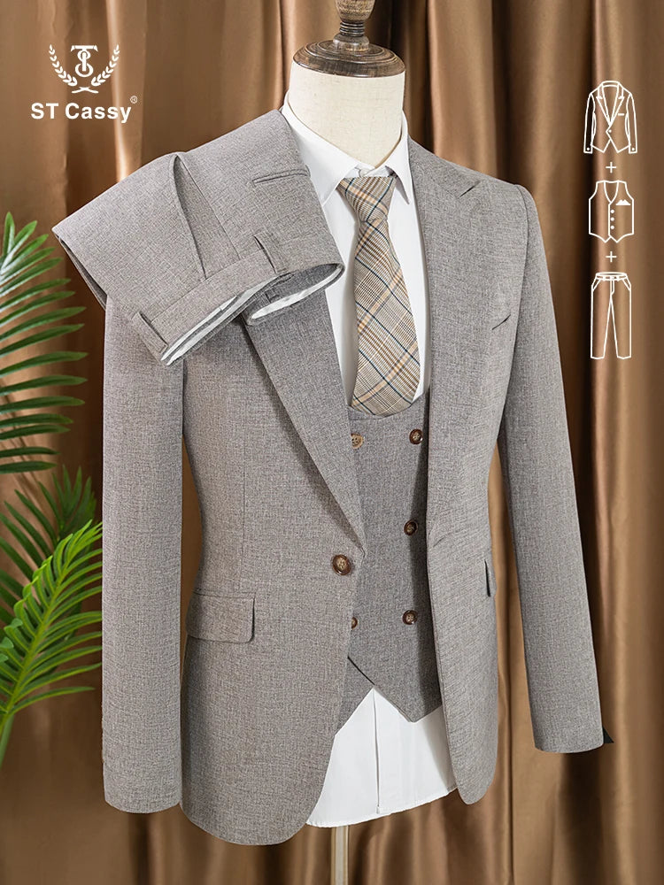 high quality men suits 3 piece set elegant slim fit formal office and leisure banquet groomsman set groom's suit