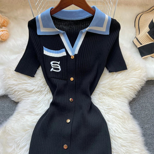 Fashion Summer Knitted Dress Women 2025 New Y2K Embroidery Long Bodycon Sweater Dress Streetwear Lady Vestidos