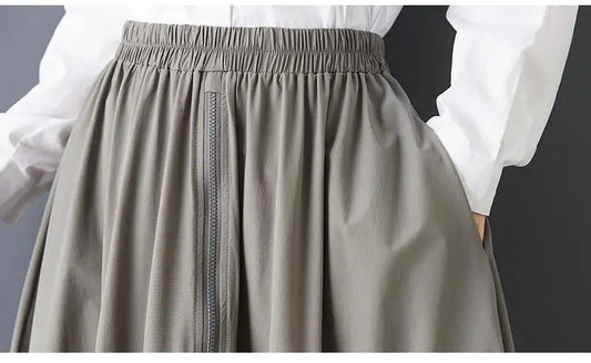 2026 New Solid Color Spring And Summer Feminine Temperament Zipper Fashion Loose Irregular Drawstring Elegantankle-length Skirt