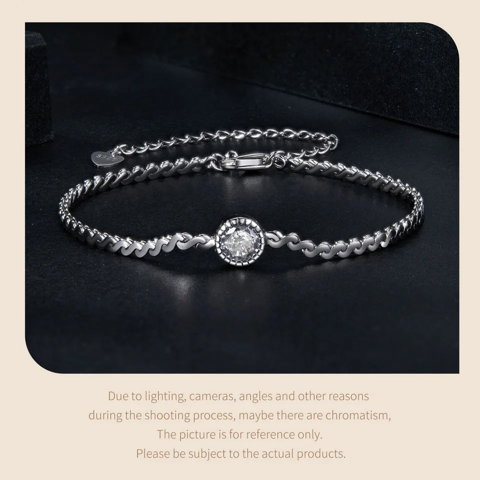 925 Sterling Silver 0.5CT Sparkling Moissanite Bracelet Bezel Setting Lab Diamond Chain Link for Women Anniversary Gift